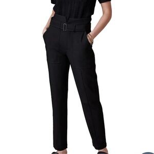 Banana Republic Black High-Waist Belted Tapered Trousers